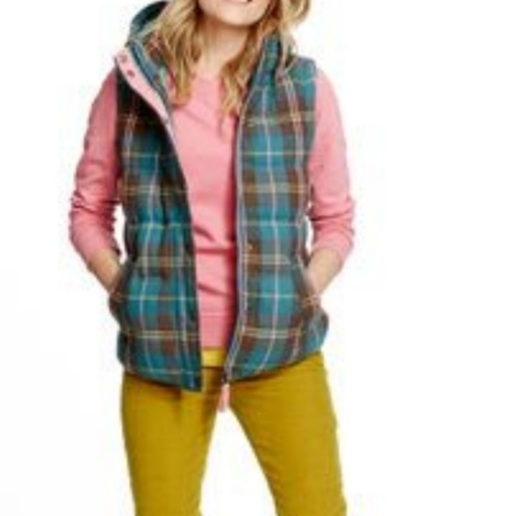 Boden Wool Pembroke Gilet Teal Plaid Puffer Vest